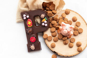 Chocolate letter P, pepernoten cookies, celebrations from Sinterklaas