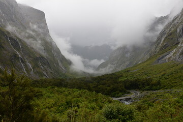 Valley view on the road from Te Anau to Milford Sound