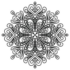 Vector hand drawn mandala isolated on white background. Mandala coloring page. Valentine's day greeting card. Outline mandala of hearts.
