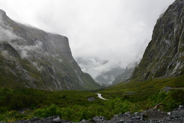 Valley view on the road from Te Anau to Milford Sound