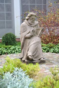 KALININGRAD, RUSSIA. Sculpture  by the German folk singer Walter von der Vogelweide on the territory of the zoo