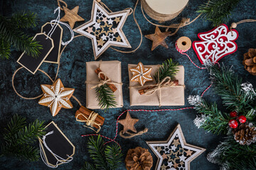 Handmade wrapped christmas gift boxes