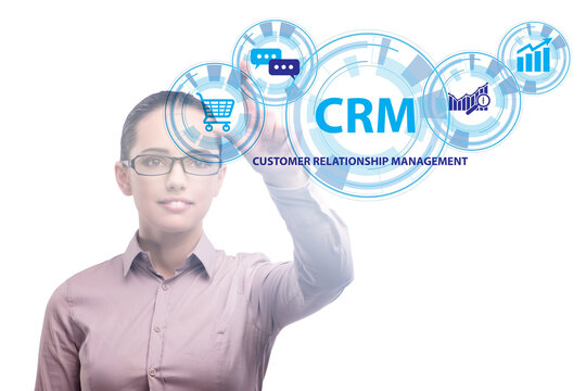 CRM custromer relationship management concept with businesswoman