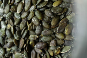 Close up of peeled pumpkin seeds