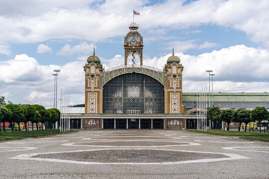 The Industrial Palace of Prague, near Stromovka park, Czechia. The Palace of Industry at the Exhibition center in Prague.