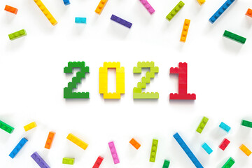Number made of coloful bricks. New Year 2021 concept