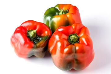 sweet pepper, red, green, yellow paprika, isolated on white background.