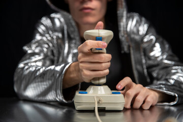 Young man playing video game