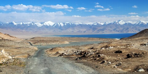 Pamir highway mountains Karakul lake in Tajikistan