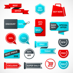 Vector stickers, price tag, banner, label. Coupon sale, offers and promotions vector template.