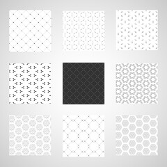 Geometric seamless patterns, vector set. Abstract background.