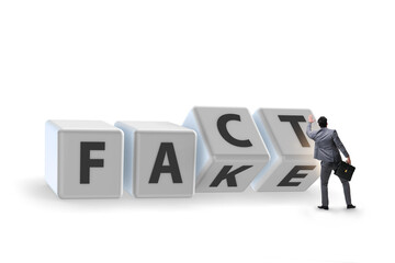 Fototapeta premium Face or fact concept with turning cubes