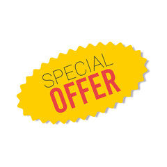 Yellow sale starburst sticker - oval label and badge with stared edges and best offer and discount signs.