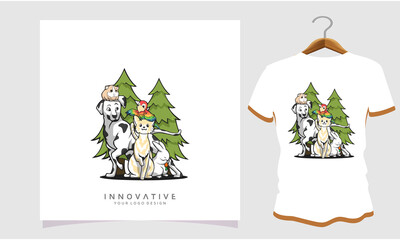 Naklejka na ściany i meble Lots of dogs in front of the tree, Dog T Shirt Images, Stock Photos and Vectors