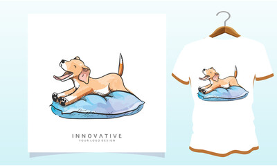 The dog is playing on the pillow, Dog T Shirt Images, Stock Photos and Vectors