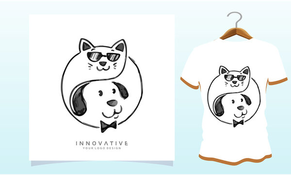 The cat is wearing glasses and the dog is under her, Dog T Shirt Images, Stock Photos and Vectors