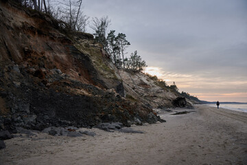 Fototapeta na wymiar Destructive power of the sea, the Baltic Sea takes land, a new coastline is forming