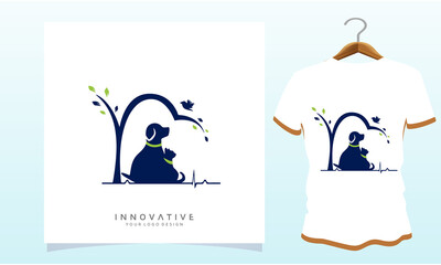 The mother dog is sitting under the tree with her baby, Dog T Shirt Images, Stock Photos & Vectors