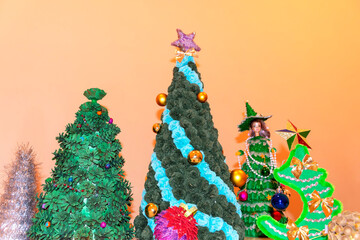 Festively Decorated Modern New Year Trees