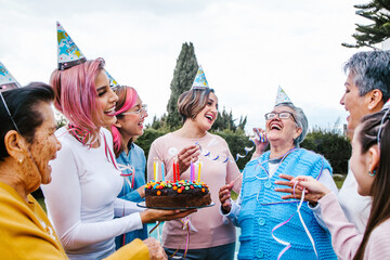 Mexican women Family Celebrating a grandmother happy Birthday in Mexico city