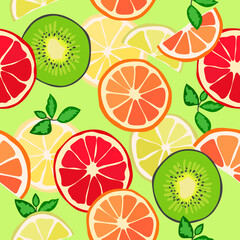 Seamless texture from tropical fruit, citrus. Vector background, pattern.