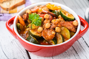 Spanish pot - pot meal with vegetables and sausage