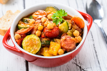 Spanish pot - pot meal with vegetables and sausage