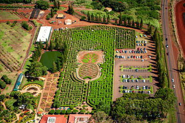Aerial View of Dole Plantation Maze Visitor Center Oahu Hawaii - obrazy, fototapety, plakaty