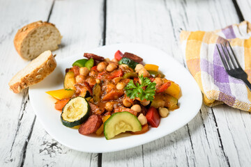 Spanish pot - pot meal with vegetables and sausage