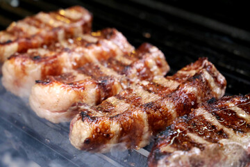Picanha. Traditional Brazilian meat for barbecue. On wooden background. 