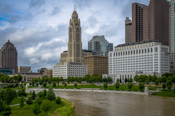 The Columbus OH skyline along the river