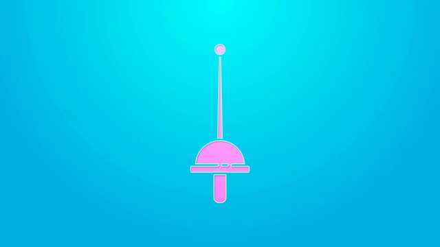 Pink line Fencing icon isolated on blue background. Sport equipment. 4K Video motion graphic animation
