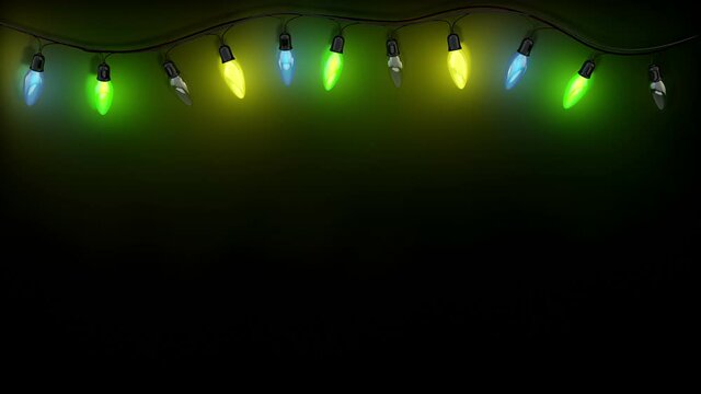 Christmas garland with blinking colour bulbs lamps for holidays illumination. Loopable full-hd video 1920x1080