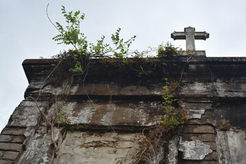 old stone cross cemetery old mausoleum