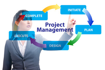 Businesswoman in project management different phases