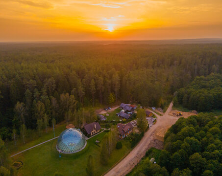 A religious place with glass dome with a pyramid inside in Merkine, Lithuania