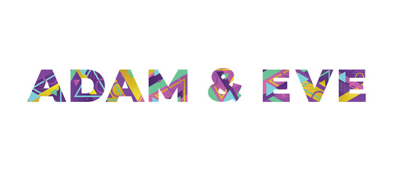 Adam and Eve Concept Retro Colorful Word Art Illustration