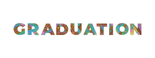 Graduation Concept Retro Colorful Word Art Illustration
