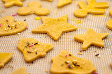 Homemade Dough In The Shape Of Snowman, Heart, Star and Pine Tree For Making Christmas Cookies