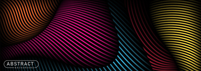 Abstract Dark Background with Various Colorful Lines Waves Design. Usable for Background, Wallpaper, Banner, Poster, Brochure, Card, Web, Presentation. Vector Illustration Design Template.