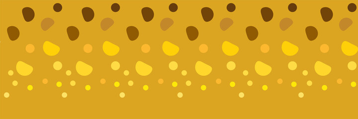 Fortuna gold geometric border of small, large circles and abstract elements. Fortuna gold background with yellow, brown