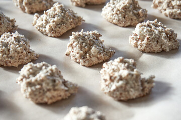 Hazelnut And Coconut Dough Intended For Cookie Cooking On A Sheet Of Baking Paper