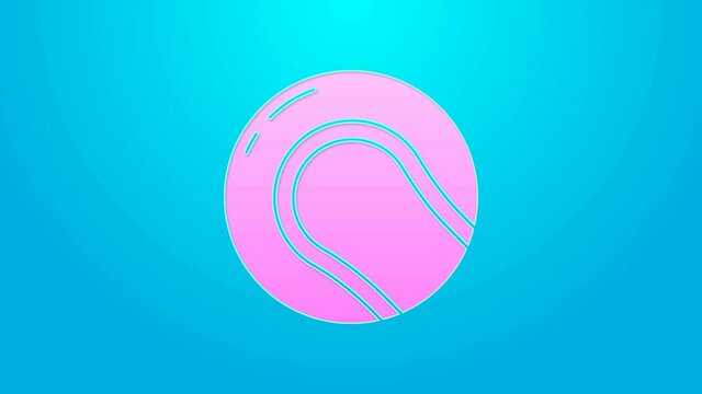 Pink line Baseball ball icon isolated on blue background. 4K Video motion graphic animation