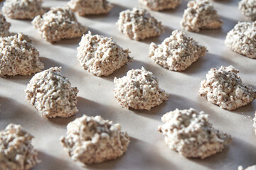 Hazelnut And Coconut Dough Intended For Cookie Cooking On A Sheet Of Baking Paper