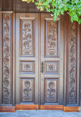 Decorative brown retro wooden door