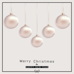 New year's greeting poster in a frame decorated with white Christmas balls in soothing shades