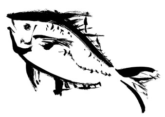 魚の和風の手書き、筆描きイラスト