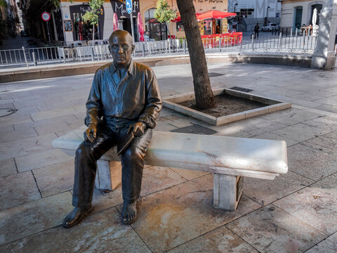 Malaga, Spain - November 27, 2018: The statue of Picasso in the Plaza de la Merced