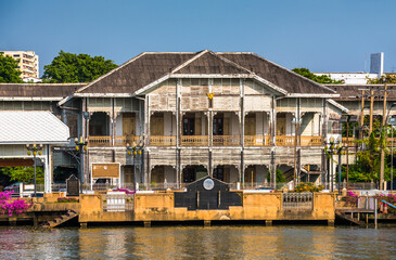 Museum of Nonthaburi Entrance as Seen from Tourist Boat on Chao Phraya River on Sunny Day in Bangkok, Thailand