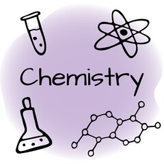 Hand drawn chemistry design set. Doodle style vector illustration isolated on color background.